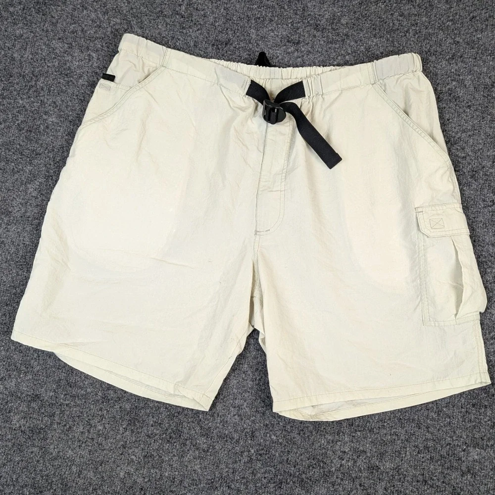 Vintage St Johns Bay Mens Beige Nylon Cargo Shorts Packable Belted Size Large